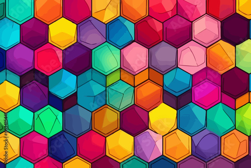 Hexagon quirky doodle pattern, wallpaper, background, cartoon, vector, whimsical Illustration