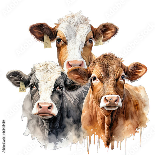Three Cute Simmental Cow Watercolor Png Graphic © alihriday