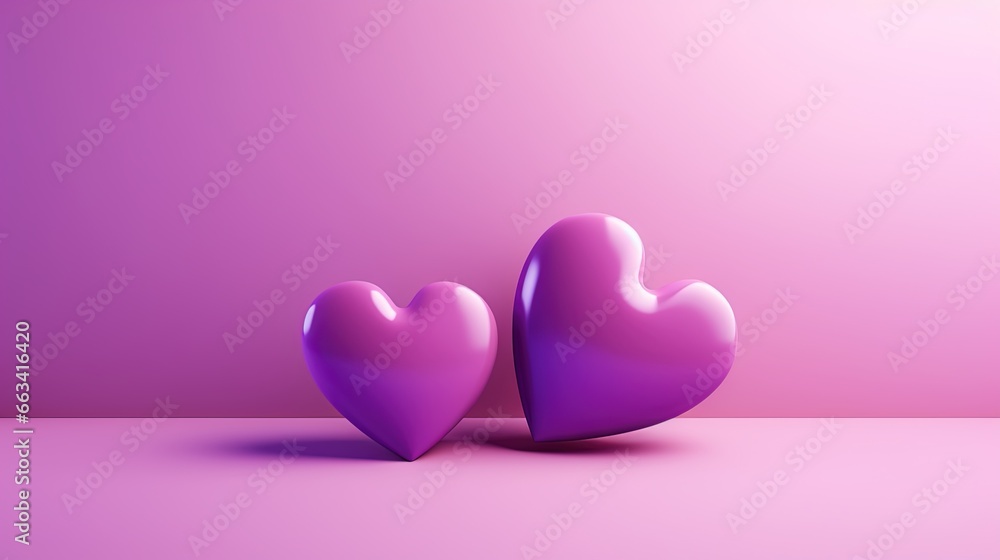  two purple hearts on a pink background with room for text.  generative ai