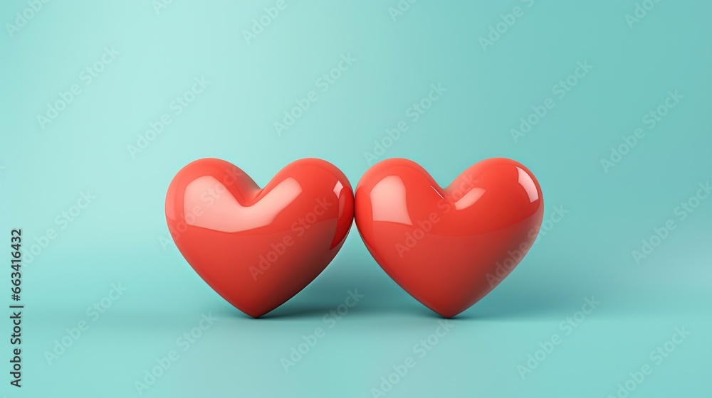 two red hearts on a blue background with room for text. generative ai two red hearts on a blue background with room for text. generative ai