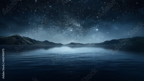 A blanket of stars stretch across the sky, the moonlight reflecting off of the water below © Textures & Patterns