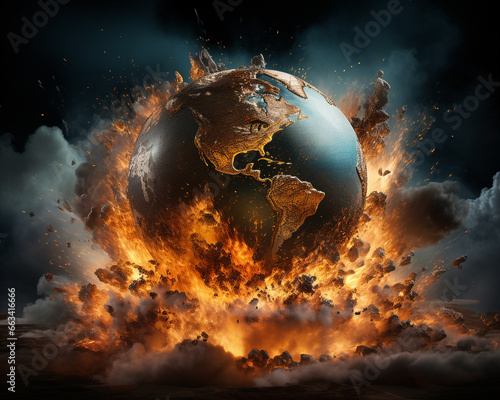 globe on fire and explosions