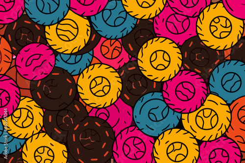 Heavy equipment tires quirky doodle pattern, wallpaper, background, cartoon, vector, whimsical Illustration