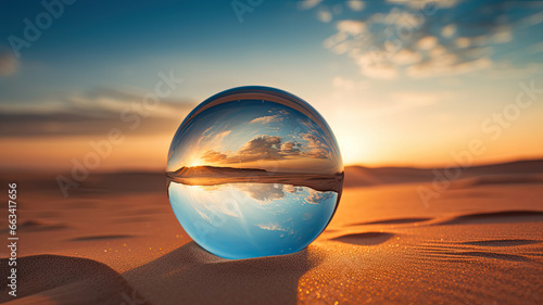 image of a crystal ball with a desert inside and a mountain in the background