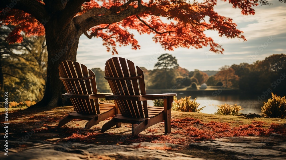 Rustic Resting Spot: Wooden Chairs Under a Tree