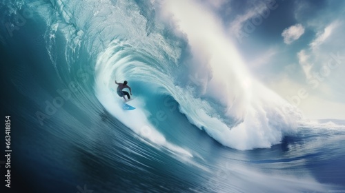 Surfer Riding a Wave with Splashing Sea Spray