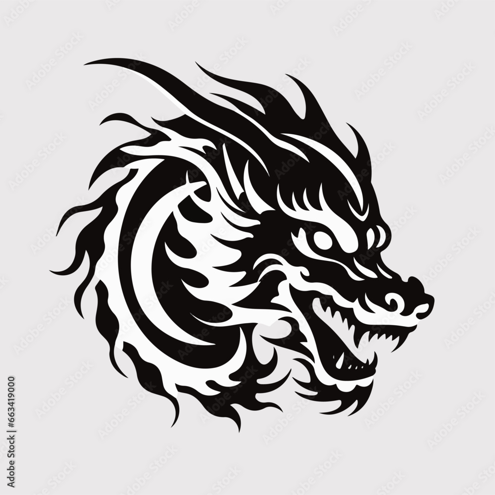 vector a dragon head in black and white vector a dragon head in black and white