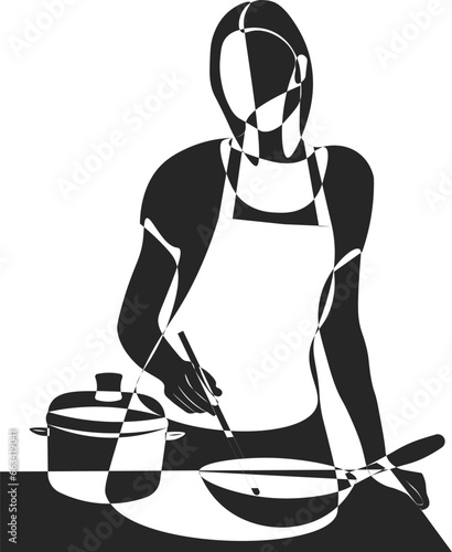 mujer cocinando. con huecos transparentes, cocinera revolviendo una cacerola. mujer trabajando, vector sin fondo, fondo transparente	