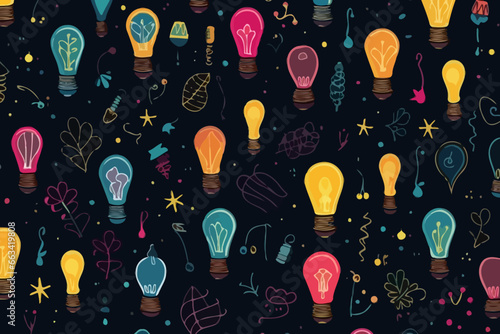 Industrial lighting and bulbs quirky doodle pattern, wallpaper, background, cartoon, vector, whimsical Illustration