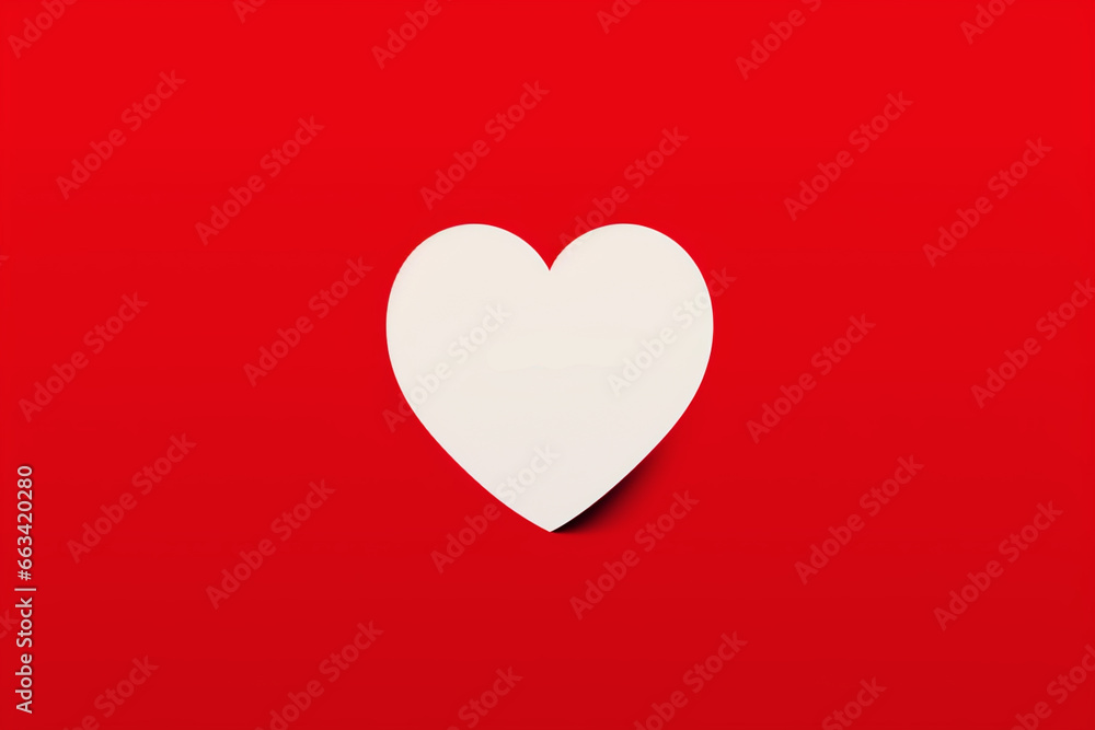 white heart on a red background, postcard