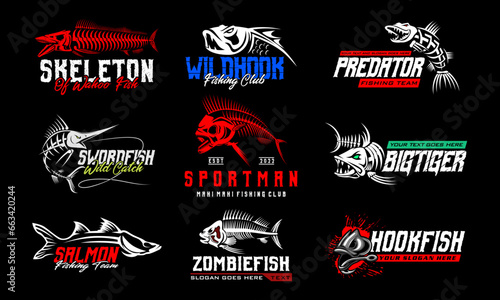 Fishing Logo Bundle. unique and Fresh Fish Skeleton fishing logo template. great to use as your fishing company logo.
