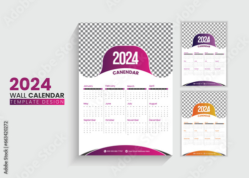 
wall calendar template for 2024, new year One page calendar design, 12 months Planner, 2024 calendar 