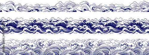 set of japanese wave element. asian border isolated on a white background. eps 10