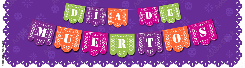 Φωτογραφία Papel picado en tira con las letras día de muertos, festividad mexicana