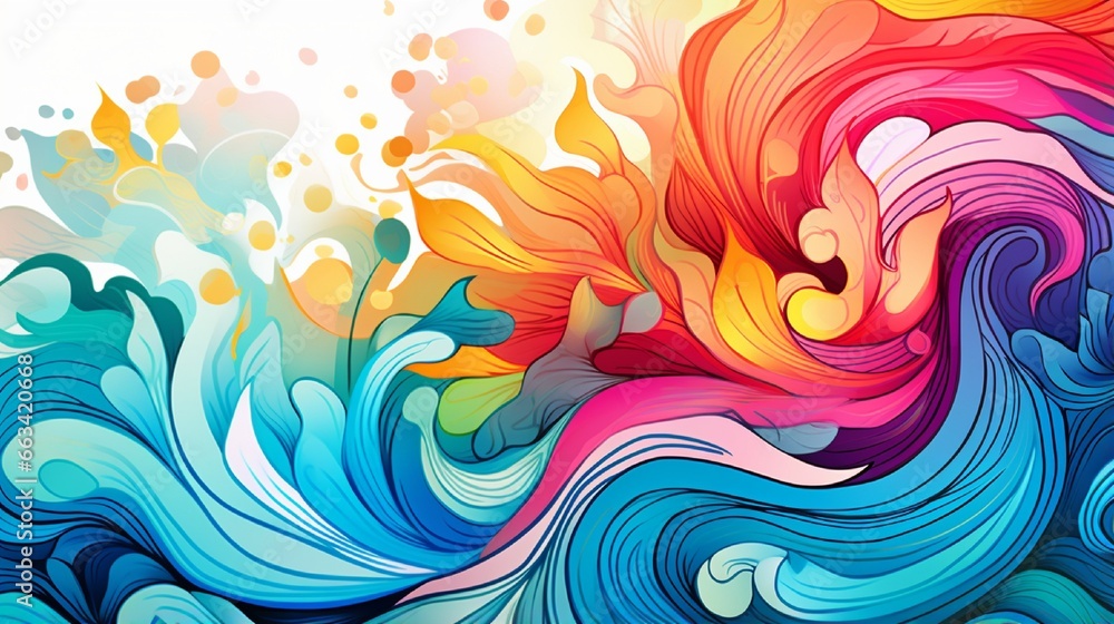 abstract colorful background different color splash in waves on white background generated by AI tool 