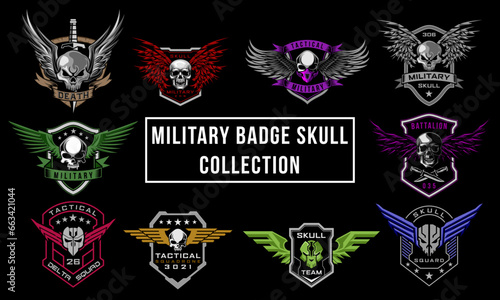 Military Skull Wings Badge Logo Bundle Set Vector Illustration Design