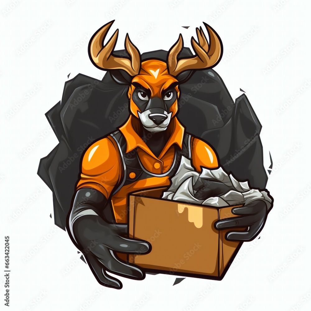 Logo vectoriel d'un cerf avec des bois sur la tête, corne sur le crâne, Gros contour, aplat de couleur, logo mascotte animal, sport, gamin Logo vectoriel d'un cerf avec des bois sur la tête, corne sur le crâne, Gros contour, aplat de couleur, logo mascotte animal, sport, gamin