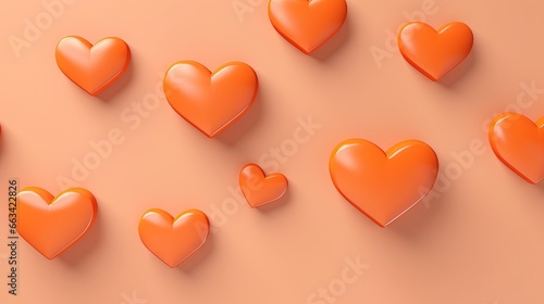  a group of orange hearts on a pink background with a shadow of them in the middle of the image and a few smaller ones in the middle.  generative ai