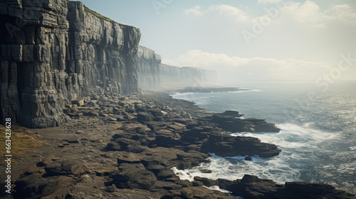 A breathtaking view of a rocky cliff, overlooking a vast expanse of ocean