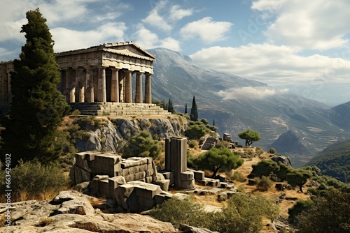 Greek temple at Delphi. Generative AI photo