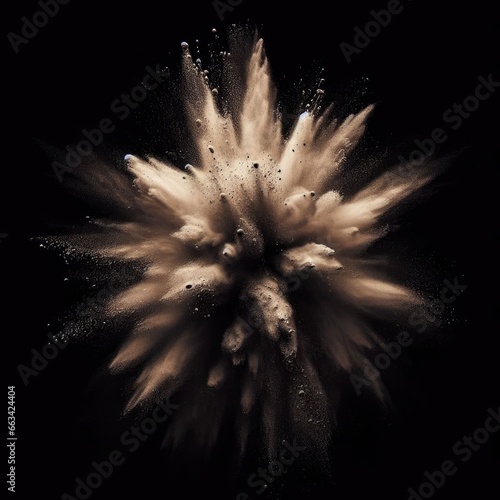 black background. sand explosion. burst of powder. isolated against a dark background. Earth nature element. 