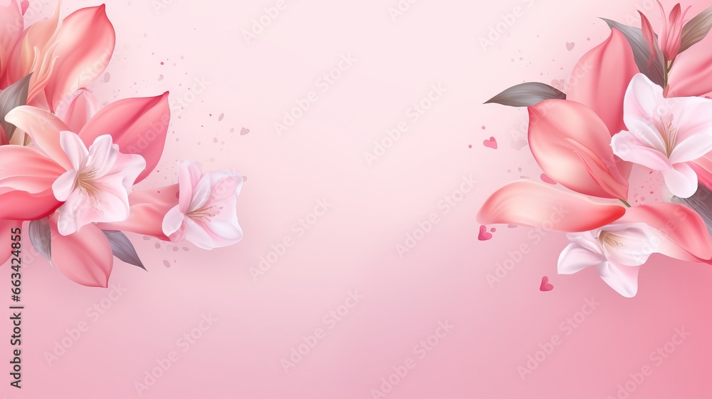 a pink background with pink flowers and leaves on the corner of the image is a pink background with pink flowers and leaves on the corner of the. generative ai a pink background with pink flowers and leaves on the corner of the image is a pink background with pink flowers and leaves on the corner of the. generative ai