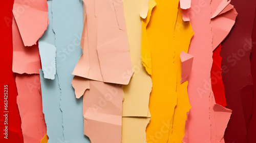 pile lines of torn out coloured paper photo
