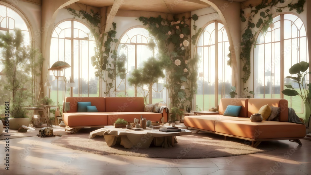 A Whimsical Living Room with a Grand Window  A Digital Rendering by Gregory Gillespie