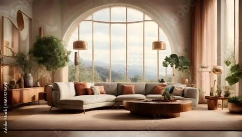 A Whimsical Living Room with a Grand Window A Digital Rendering by Gregory Gillespie