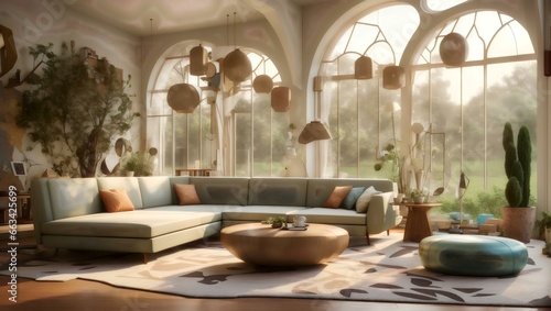 A Whimsical Living Room with a Grand Window A Digital Rendering by Gregory Gillespie
