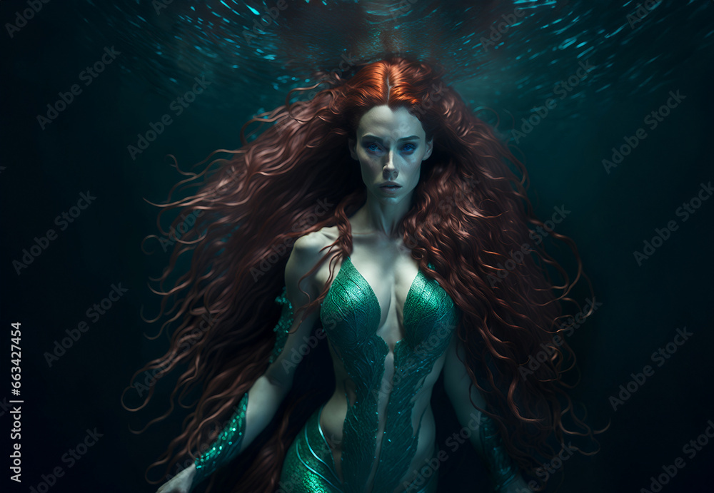 Beautiful redhead mermaid under water Beautiful redhead mermaid under water
