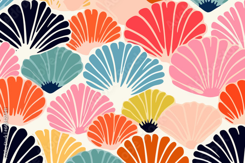 Scallop quirky doodle pattern, wallpaper, background, cartoon, vector, whimsical Illustration