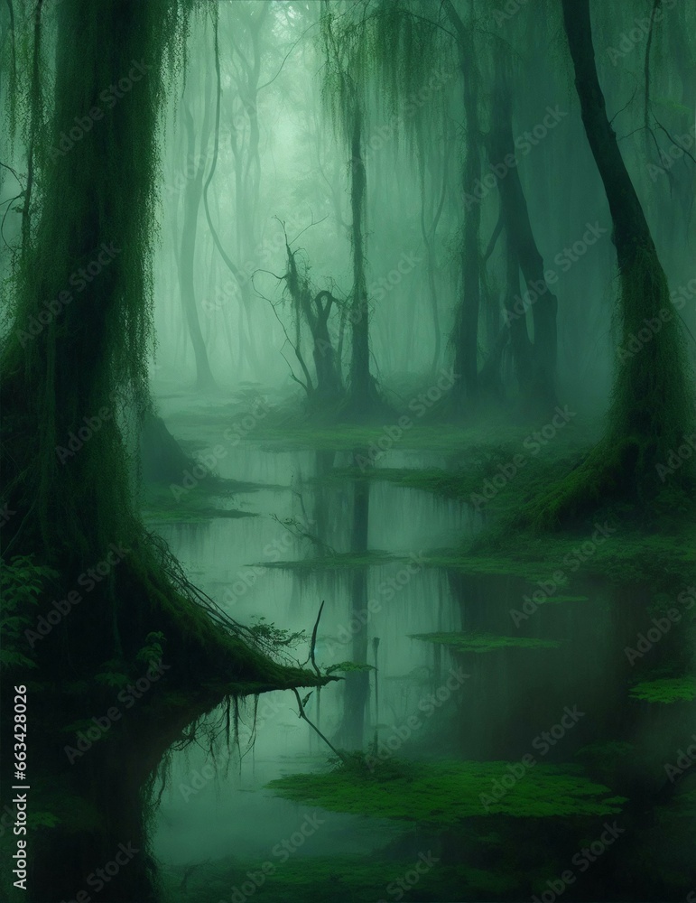 swamp forest, forbidden forest illustration