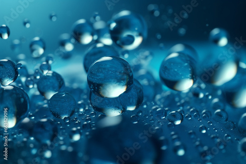 Water drops on blue background. Abstract macro shot with shallow depth of field.