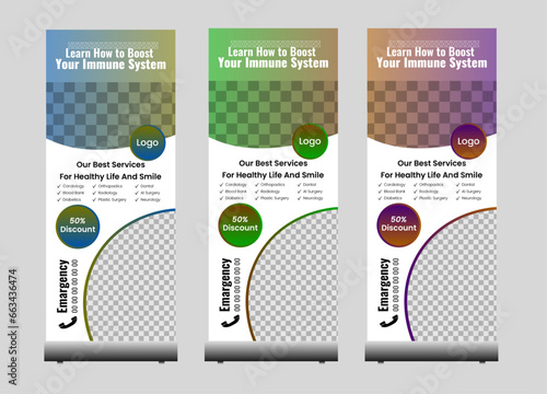 Vector healthcare medical agency roll up stand banner template design