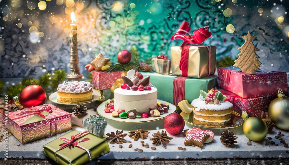 christmas cake and christmas tree