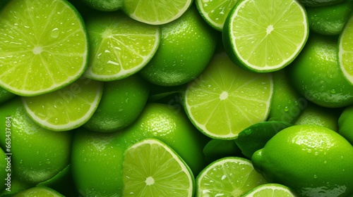 Photo of cut limes arranged in a vibrant and refreshing display created with Generative AI technology
