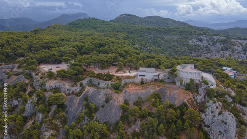 Aerial photography of Mémorial du Débarquement et de la Libération en Provence. Photography was shot from a drone at a higher altitude on a rainy day.