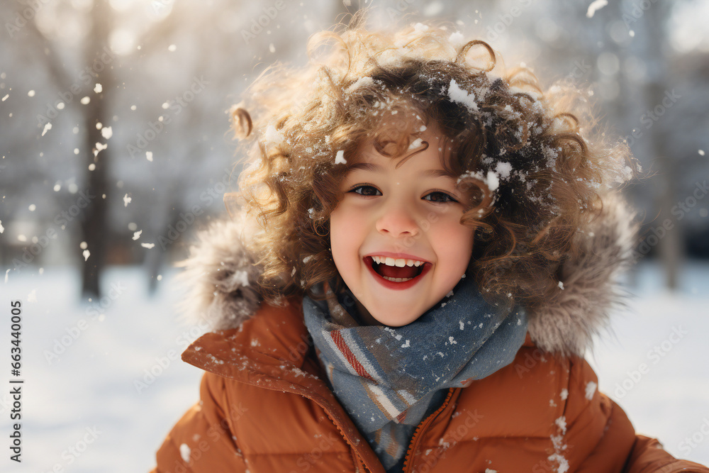 Happy child playing in the snow,ai generated Happy child playing in the snow,ai generated