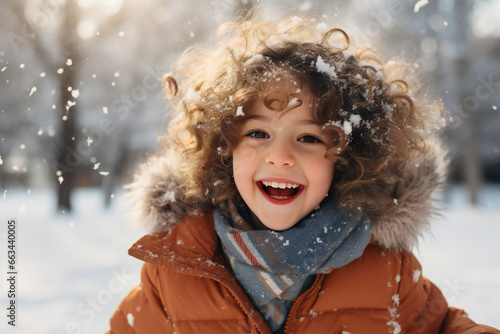 Happy child playing in the snow,ai generated