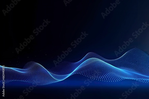 Dynamic blue particle wave. Abstract sound visualization. Digital structure of the wave flow of luminous particles.