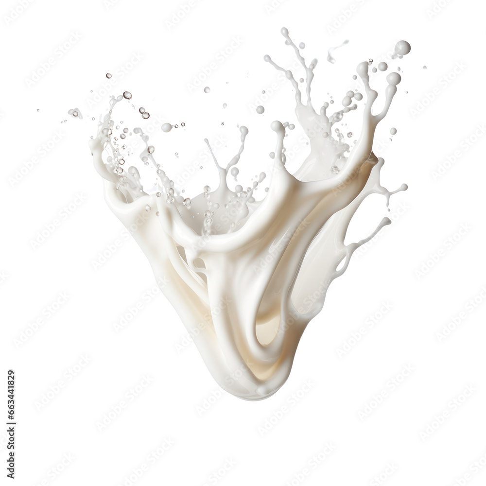 Milk splash isolated on white transparent background, PNG