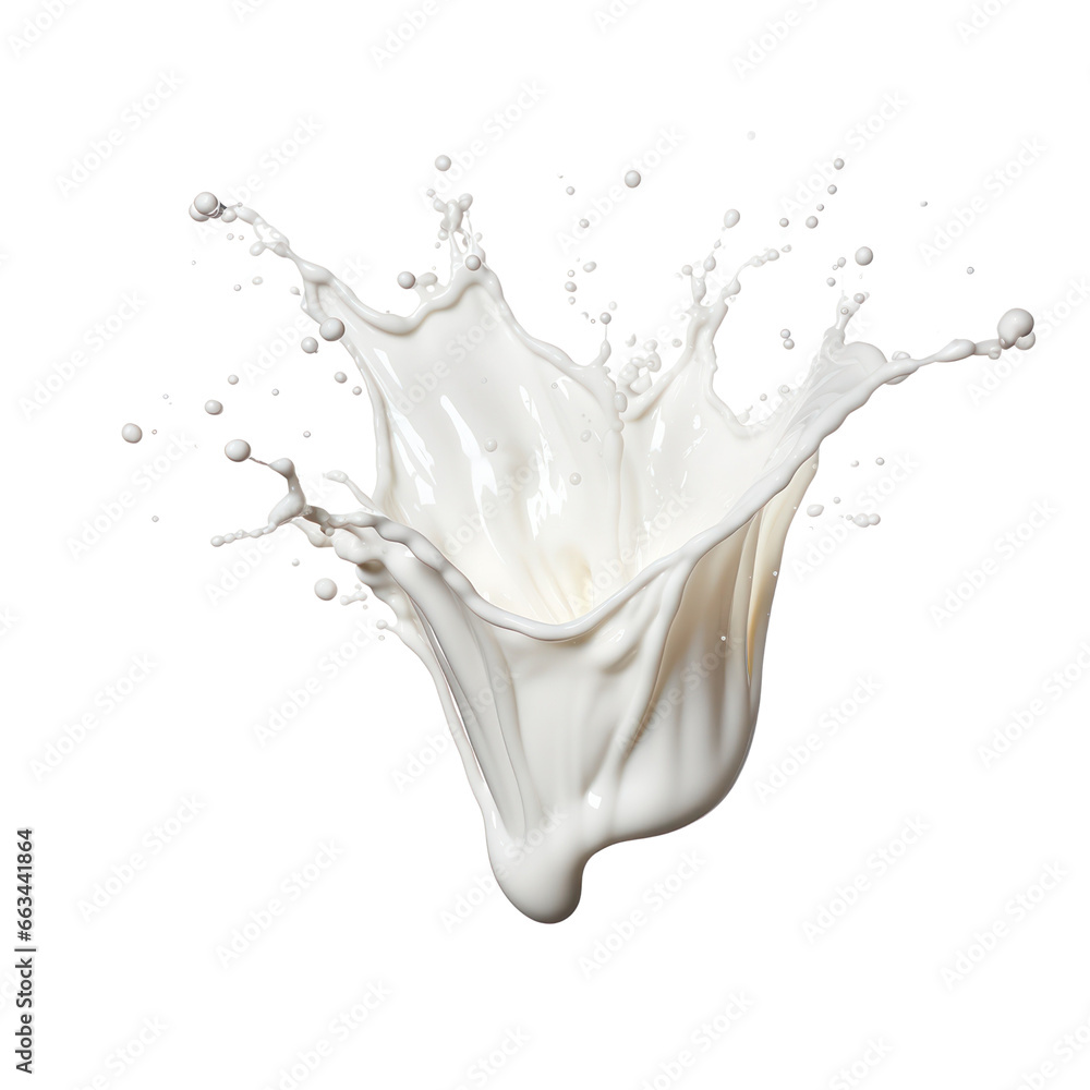 Milk splash isolated on white transparent background, PNG