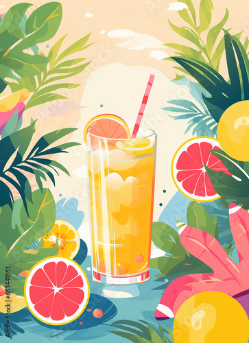 tropical cocktail background frame created with Generative Ai