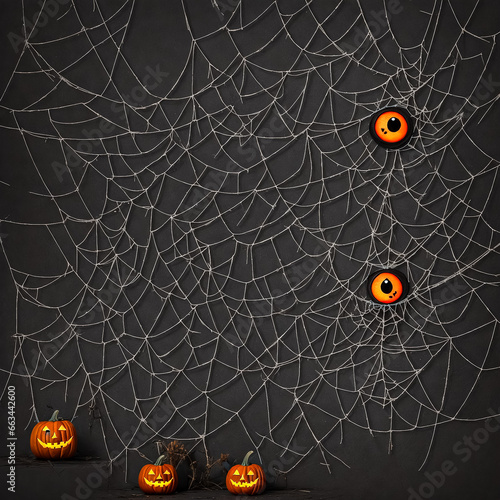 There's a demon's face on a black background. Halloween with pumpkins and ghosts, generated AI.