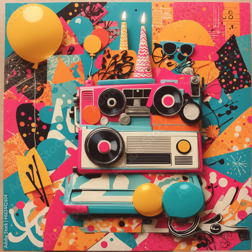 Illustration with elements from the 80s.