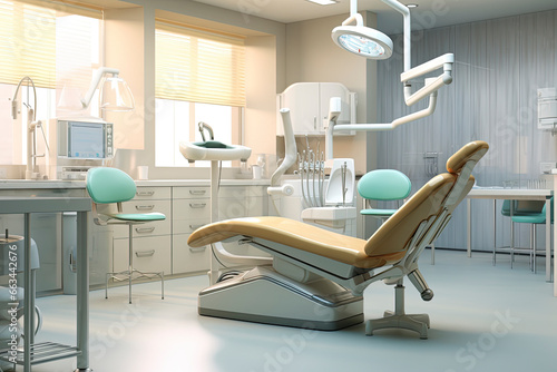 Dentist office white interior with medical equipment. Dental Clinic