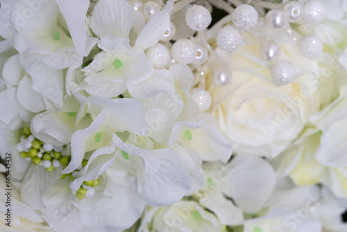 Wedding background of white flowers. Close-up, selective focus