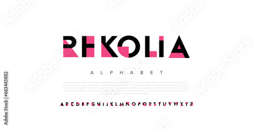 Rekolia Modern abstract digital alphabet font. Minimal technology typography, creative urban sports fashion futuristic type and with numbers. vector illustration 