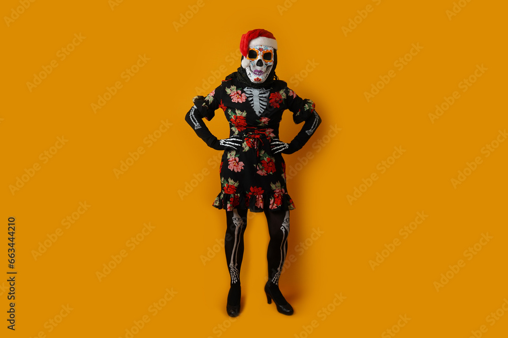 Santa Claus, Day of the dead, sugar skull, halloween, calavera Catrina. Santa Claus, Day of the dead, sugar skull, halloween, calavera Catrina.
